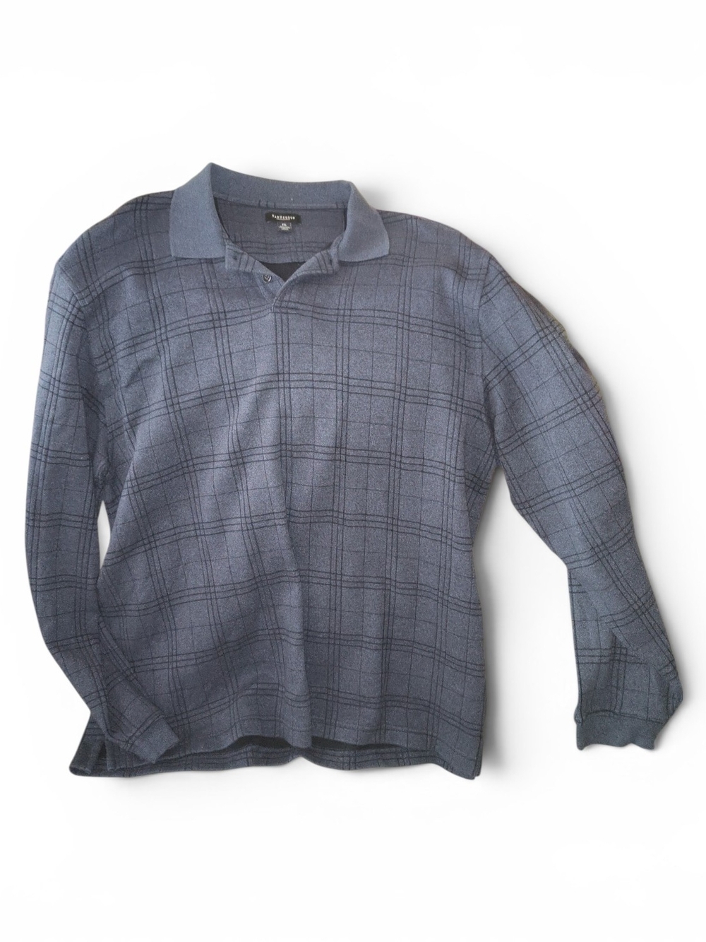 Van Heusen Men's Navy Plaid Long-Sleeve Polo